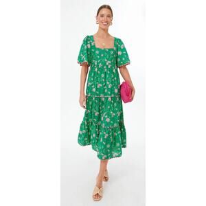 Pink City Prints Tuckernuck Green Forest Rose Maisie Midi Block Print Dress S